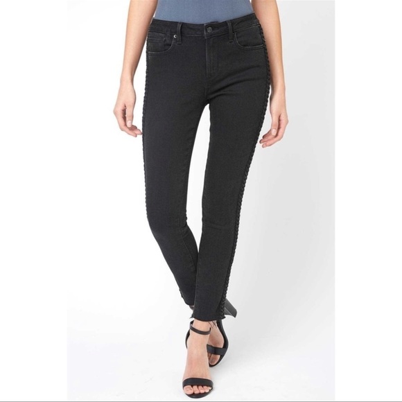 Driftwood Braided Side Jackie Skinny Raw Hem Black Jeans - 27 - Picture 3 of 15